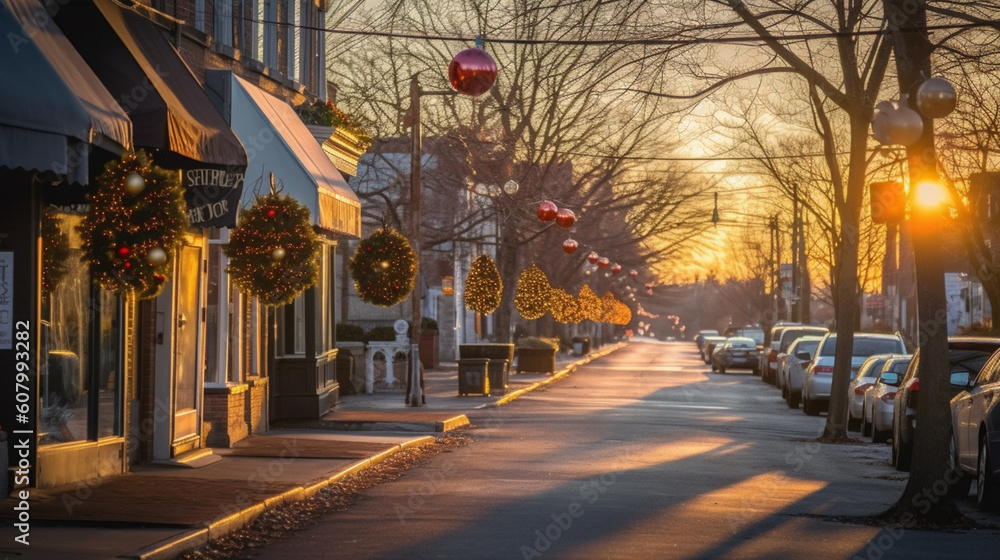 A city street filled with holiday A city street filled with holiday