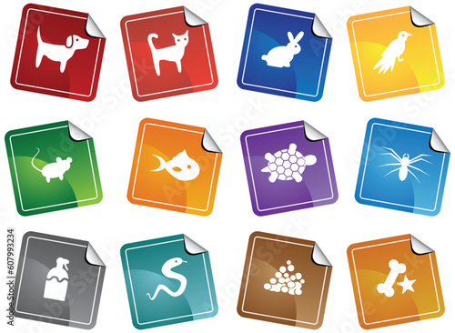 Set of 12 pet web buttons - sticker style.