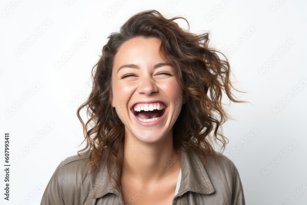 Portrait of a happy young woman laughing isolated on a white background Portrait of a happy young woman laughing isolated on a white background