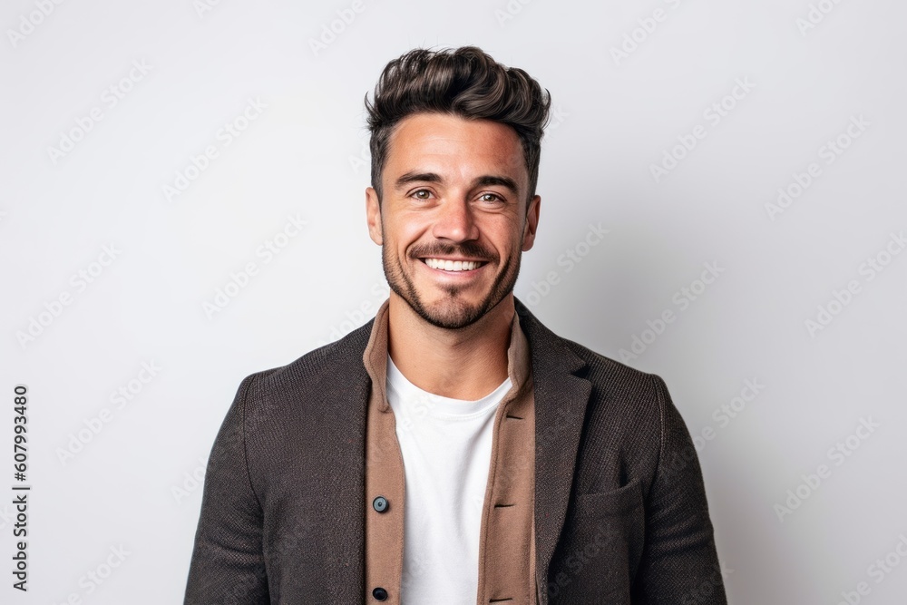 Portrait of a handsome young man smiling on a white background. Portrait of a handsome young man smiling on a white background.