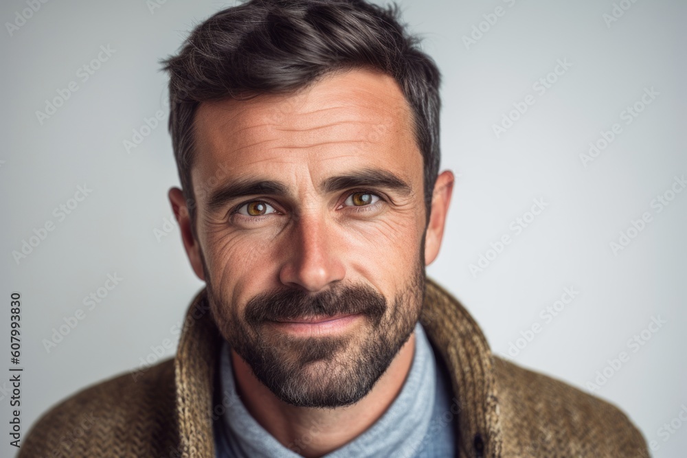 Portrait of a handsome man with beard and mustache wearing warm sweater Portrait of a handsome man with beard and mustache wearing warm sweater