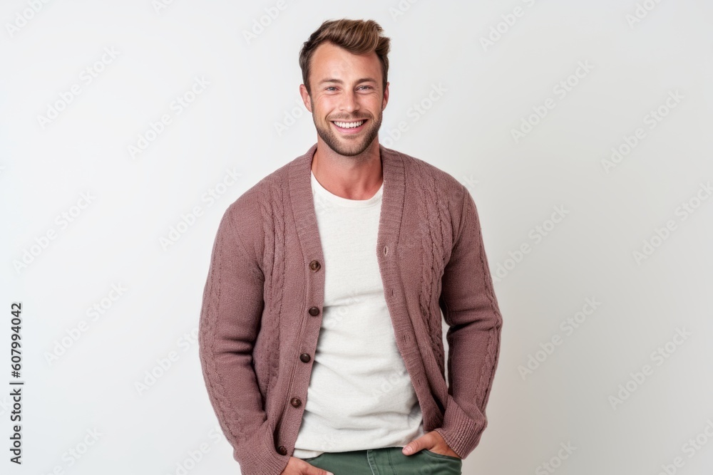 Portrait of a handsome young man standing with hands in pockets isolated on a white background Portrait of a handsome young man standing with hands in pockets isolated on a white background