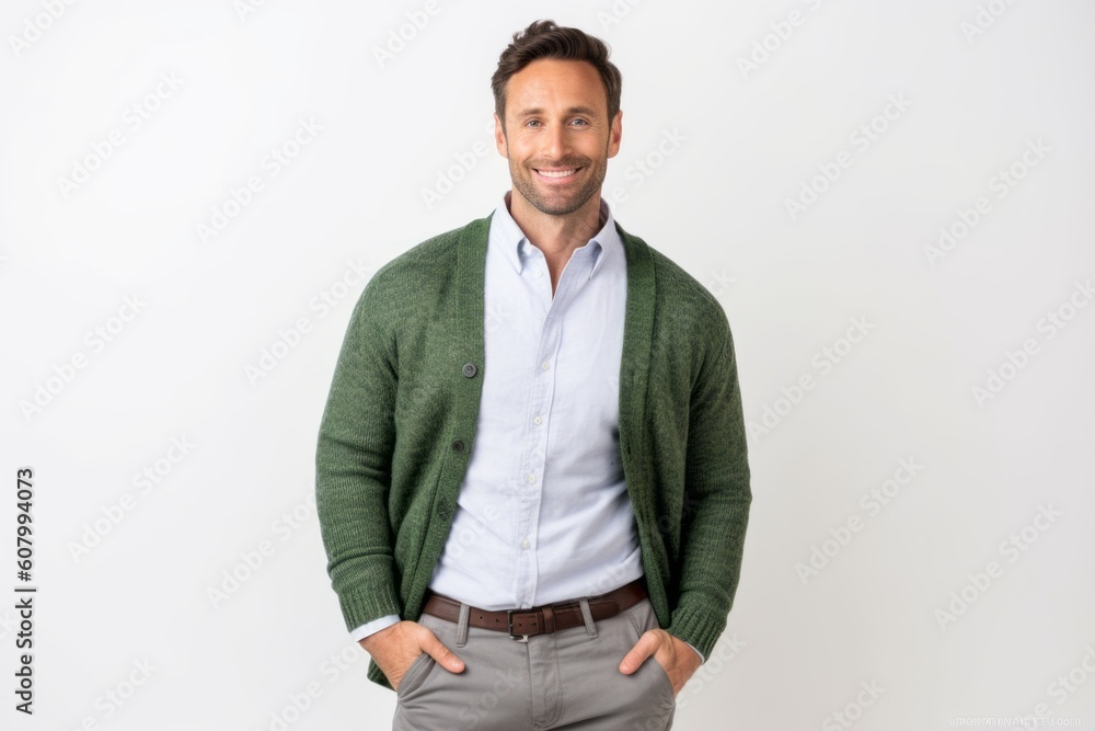 Portrait of smiling handsome man with hands in pockets looking at camera Portrait of smiling handsome man with hands in pockets looking at camera