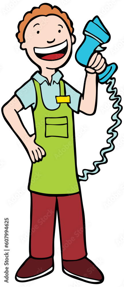 Cashier ready to scan item.