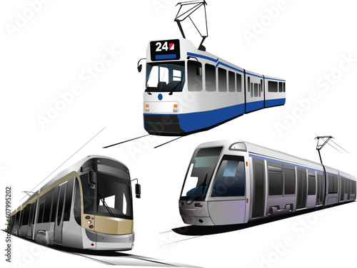 City transport. Three types of Tram. Vector illustration
