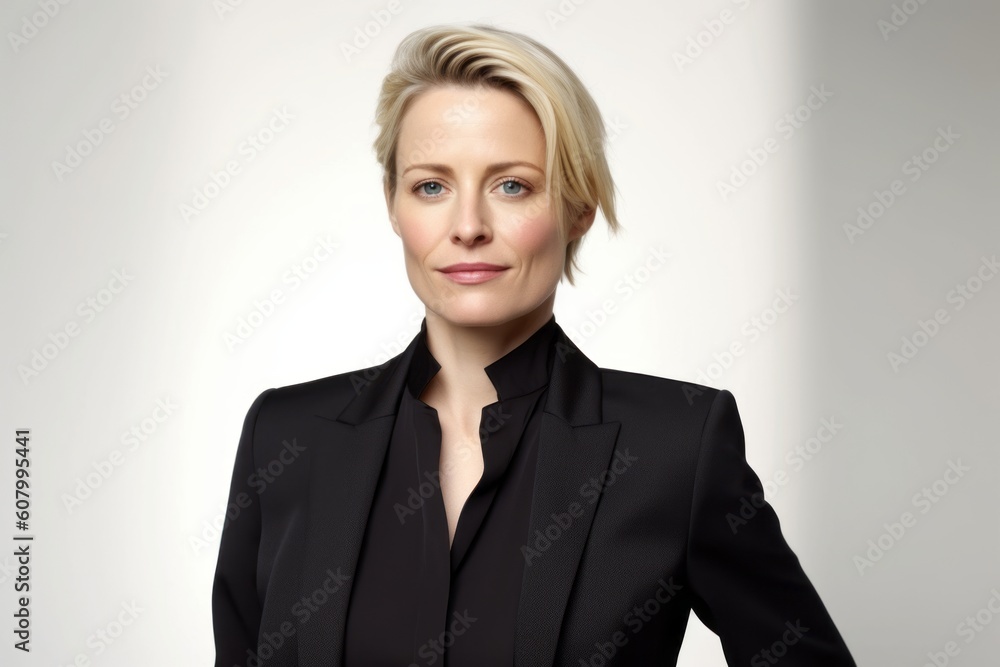 Portrait of a beautiful businesswoman in black suit looking at camera Portrait of a beautiful businesswoman in black suit looking at camera