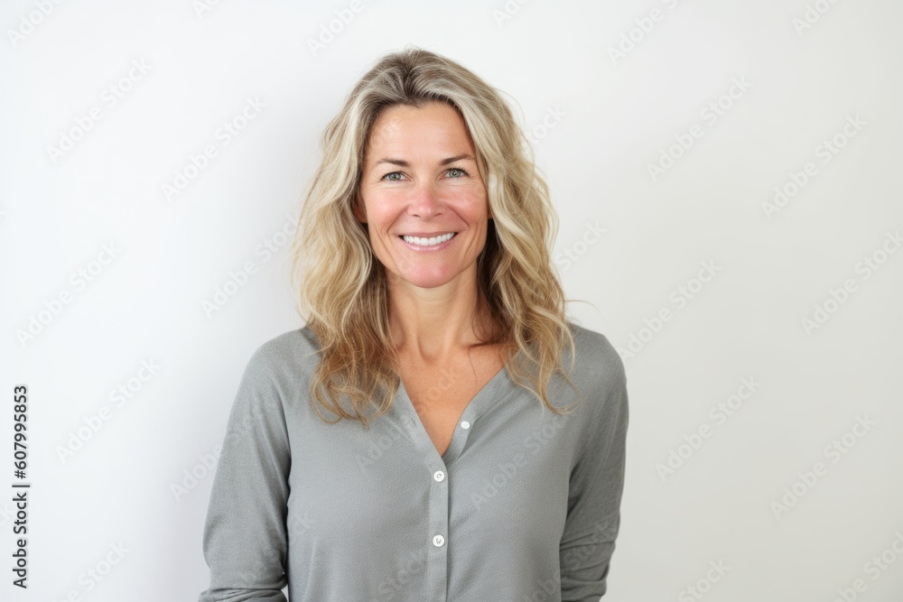 Portrait of a happy mature woman smiling at the camera against white background Portrait of a happy mature woman smiling at the camera against white background