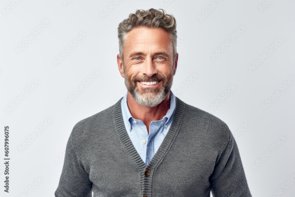 Portrait of a handsome mature man smiling at camera isolated on a white background Portrait of a handsome mature man smiling at camera isolated on a white background
