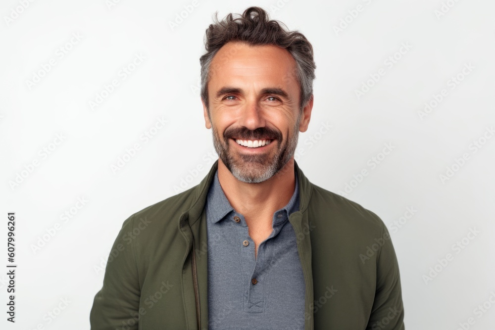 Portrait of a handsome middle-aged man smiling against white background Portrait of a handsome middle-aged man smiling against white background
