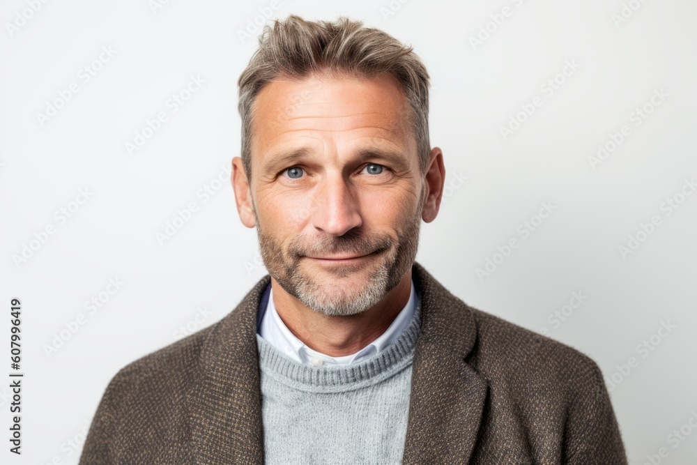 Portrait of a handsome middle-aged man with grey hair wearing a jacket Portrait of a handsome middle-aged man with grey hair wearing a jacket