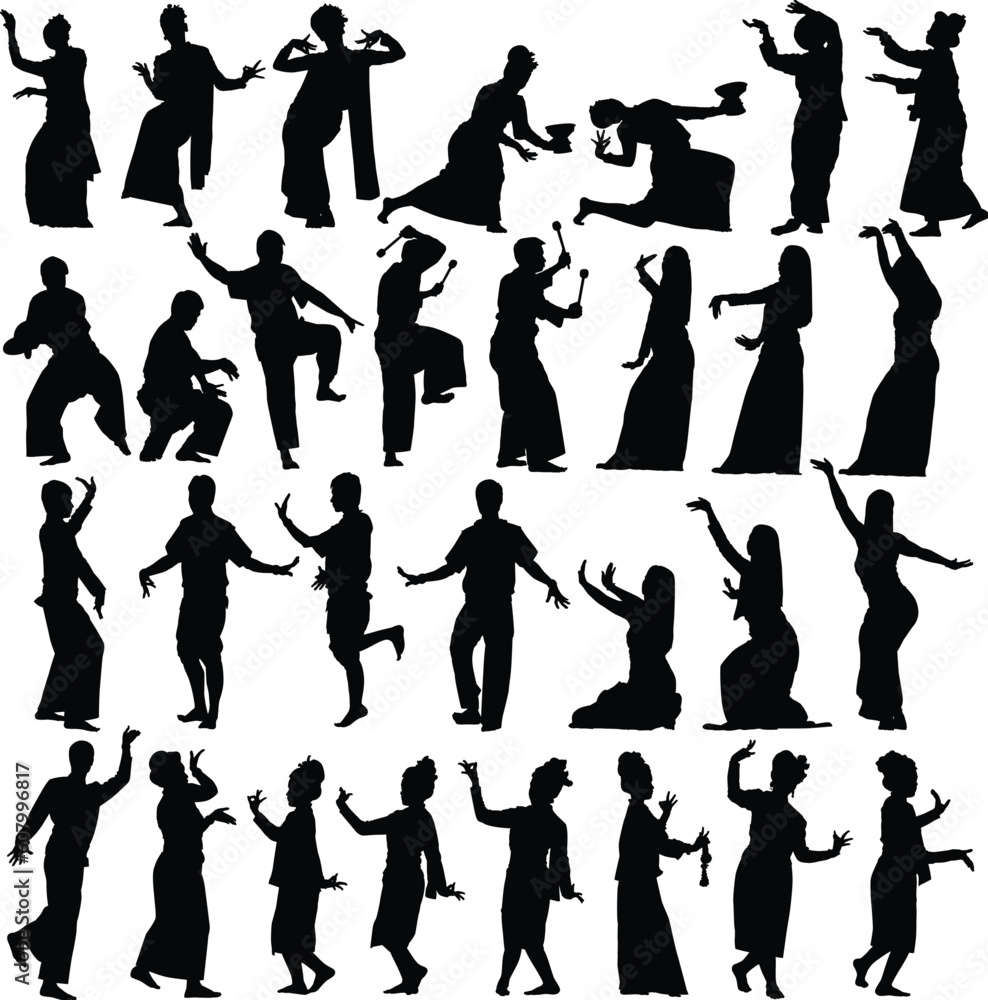 Set of editable vector silhouettes of traditional Thai dancers Set of editable vector silhouettes of traditional Thai dancers