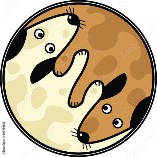 Vector yin and yang design of two dogs sniffing each other
