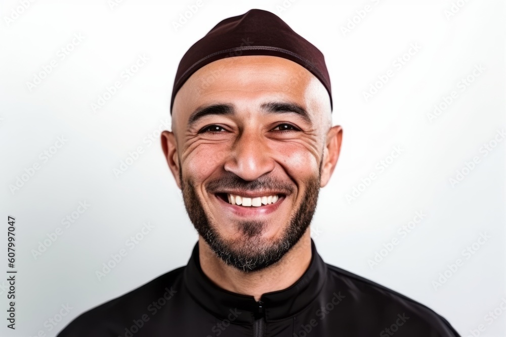 Portrait of a smiling man in a cap on a white background Portrait of a smiling man in a cap on a white background