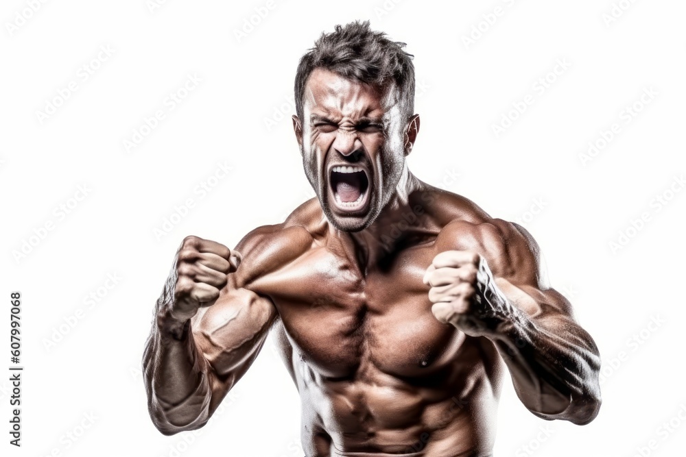 Fierce and powerful man. Muscular man isolated on white background. Concept no limits and motivation. Generative Ai Fierce and powerful man. Muscular man isolated on white background. Concept no limits and motivation. Generative Ai