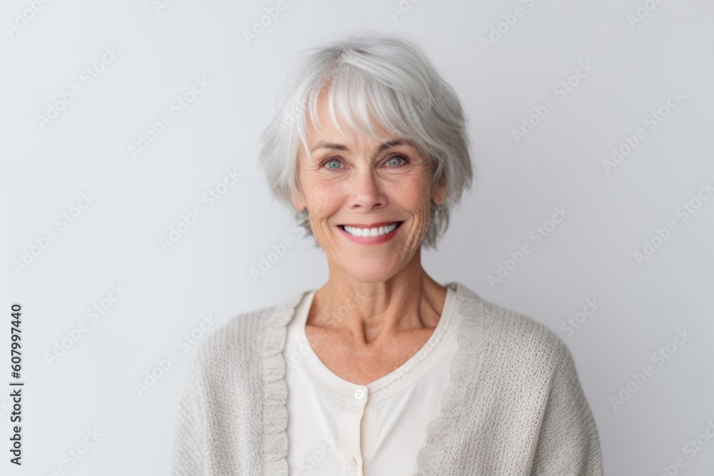 Portrait of happy senior woman looking at camera over white background. Portrait of happy senior woman looking at camera over white background.