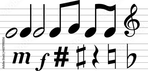 Vector musical notations on white background