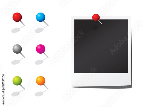 Blank photograph and pins.  Please check my portfolio for more stationery illustrations.