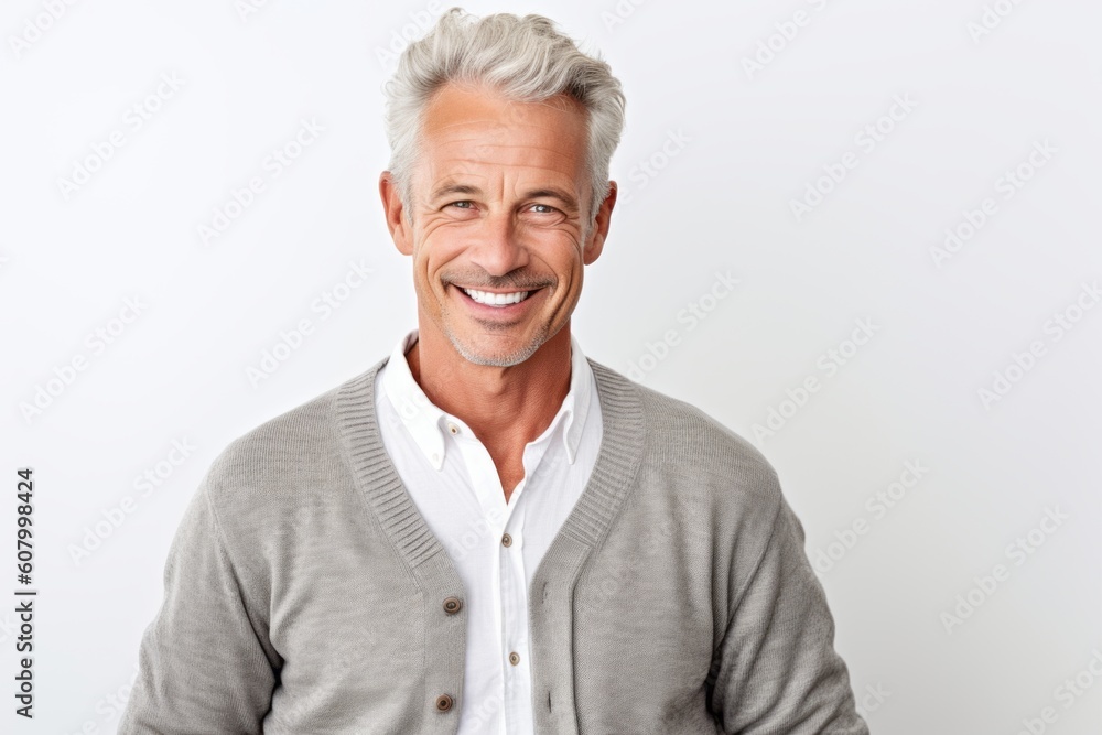 Portrait of a handsome mature man smiling at the camera against white background Portrait of a handsome mature man smiling at the camera against white background