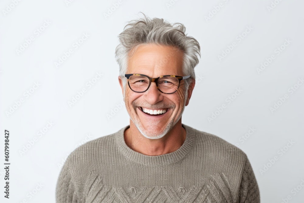 Portrait of happy senior man in eyeglasses on white background Portrait of happy senior man in eyeglasses on white background