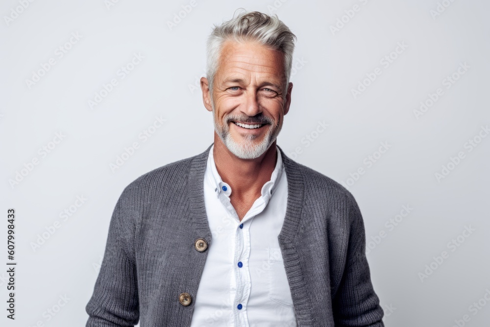 Portrait of a smiling senior man looking at camera over white background Portrait of a smiling senior man looking at camera over white background