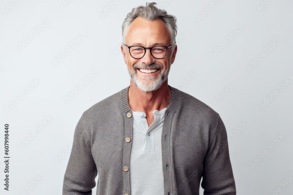 Portrait of happy senior man in eyeglasses smiling at camera