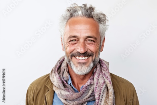 Portrait of a smiling senior man wearing scarf and looking at camera