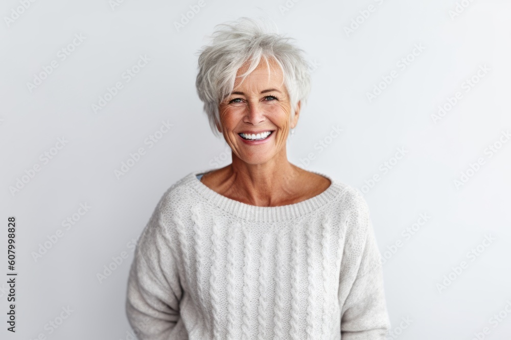 Portrait of a smiling senior woman standing against white background with copy space Portrait of a smiling senior woman standing against white background with copy space