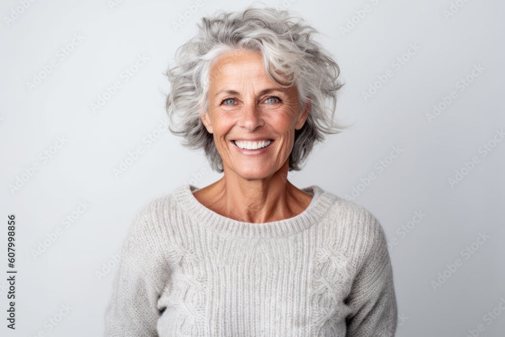 Portrait of a happy senior woman looking at camera over white background Portrait of a happy senior woman looking at camera over white background