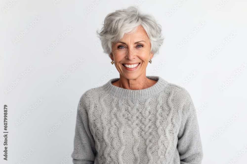 Portrait of a smiling senior woman looking at camera isolated on a white background Portrait of a smiling senior woman looking at camera isolated on a white background