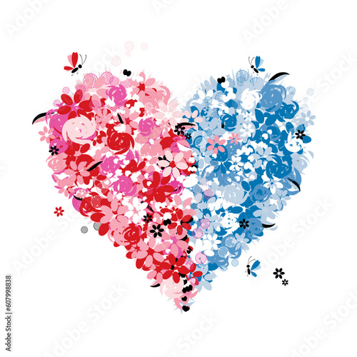 Floral heart shape of two halves