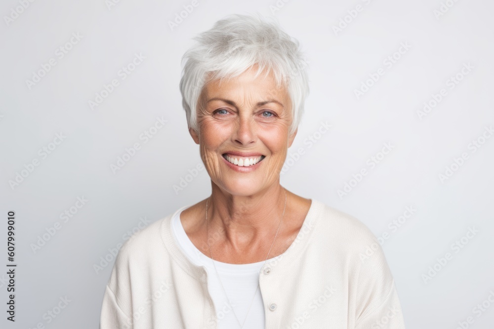 Portrait of a happy senior woman looking at camera over white background Portrait of a happy senior woman looking at camera over white background