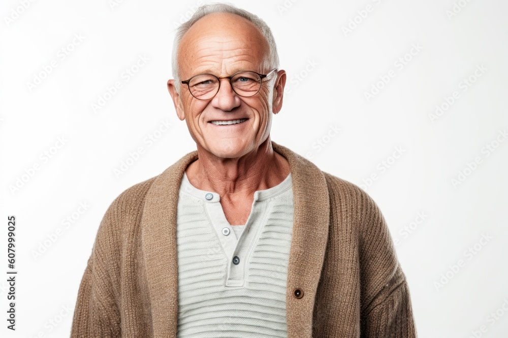 Portrait of a smiling senior man in eyeglasses standing isolated over white background Portrait of a smiling senior man in eyeglasses standing isolated over white background