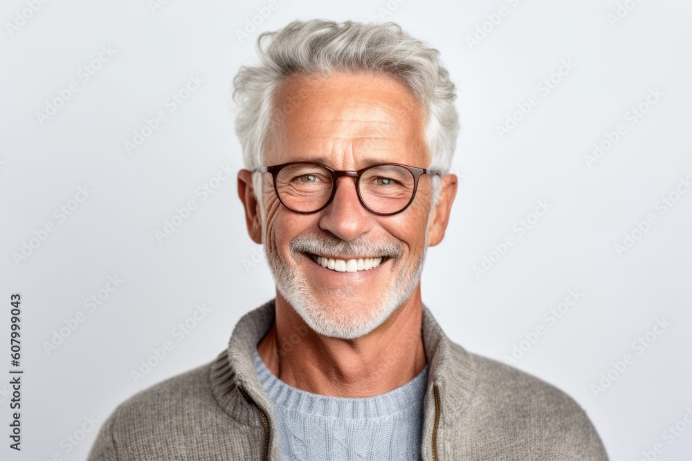 Portrait of smiling senior man in eyeglasses on white background Portrait of smiling senior man in eyeglasses on white background