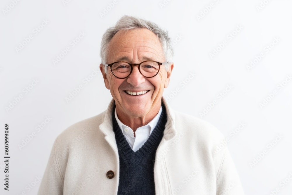 Portrait of smiling senior man with eyeglasses on white background Portrait of smiling senior man with eyeglasses on white background