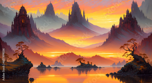  vibrant hues of a stunning sunrise over a serene landscape, AI Generated © BackgroundGuy