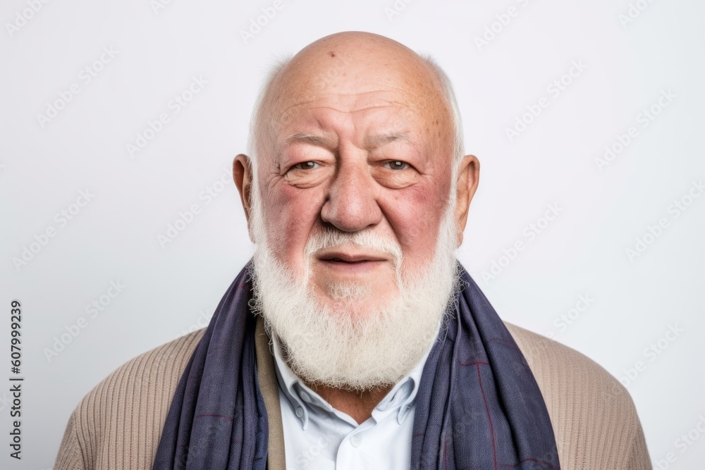Portrait of a senior man with white beard and grey scarf. Portrait of a senior man with white beard and grey scarf.