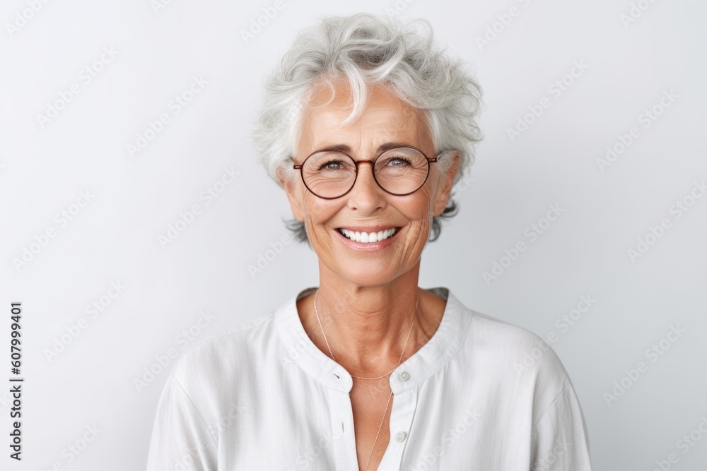 Portrait of a smiling senior woman with eyeglasses on white background Portrait of a smiling senior woman with eyeglasses on white background