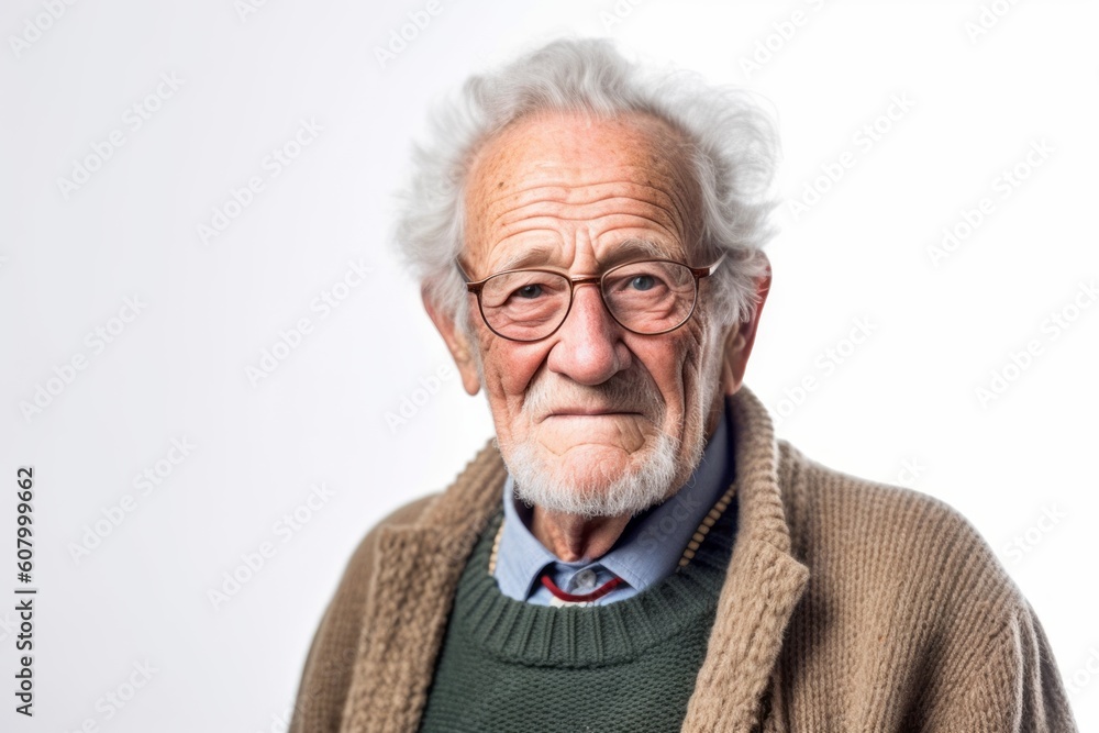 Portrait of a senior man with grey hair and glasses on white background Portrait of a senior man with grey hair and glasses on white background