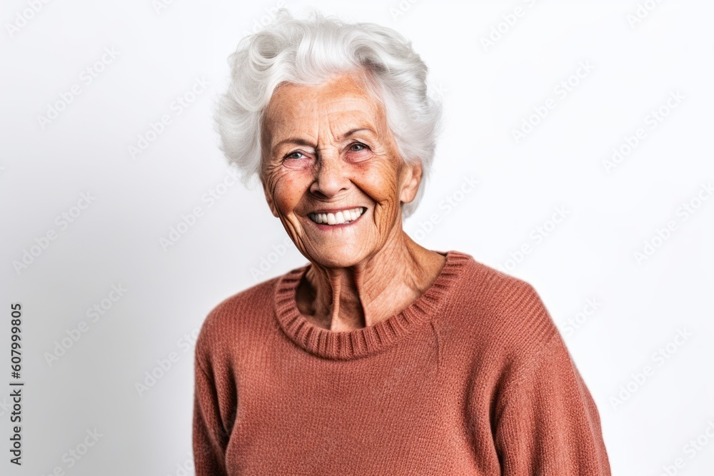 Portrait of a senior woman smiling at the camera on white background Portrait of a senior woman smiling at the camera on white background