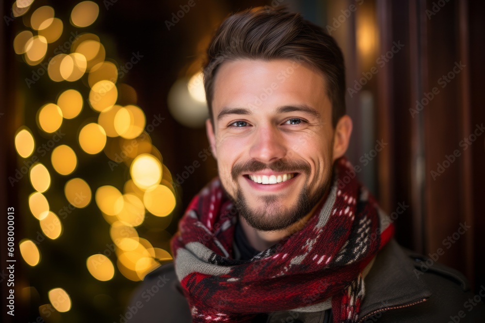 Portrait of a handsome young man wearing scarf and looking at camera Portrait of a handsome young man wearing scarf and looking at camera
