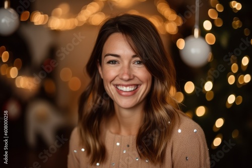 Portrait of a beautiful young woman with christmas lights in the background © Robert MEYNER