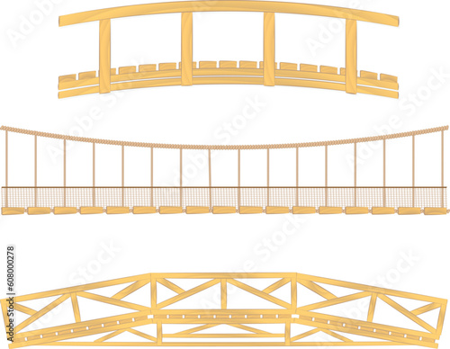 wooden and hanging bridge vector illustrations