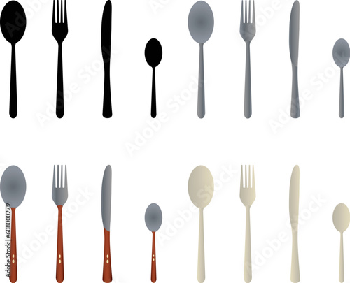 Cutlery vectors created by simulating the metal, plastic and wood