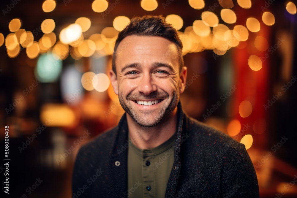Portrait of a handsome man smiling at the camera in a pub Portrait of a handsome man smiling at the camera in a pub