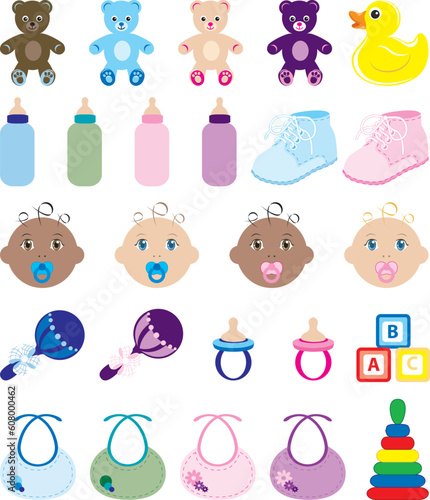 Vector Illustration of 25 baby isolated icons.