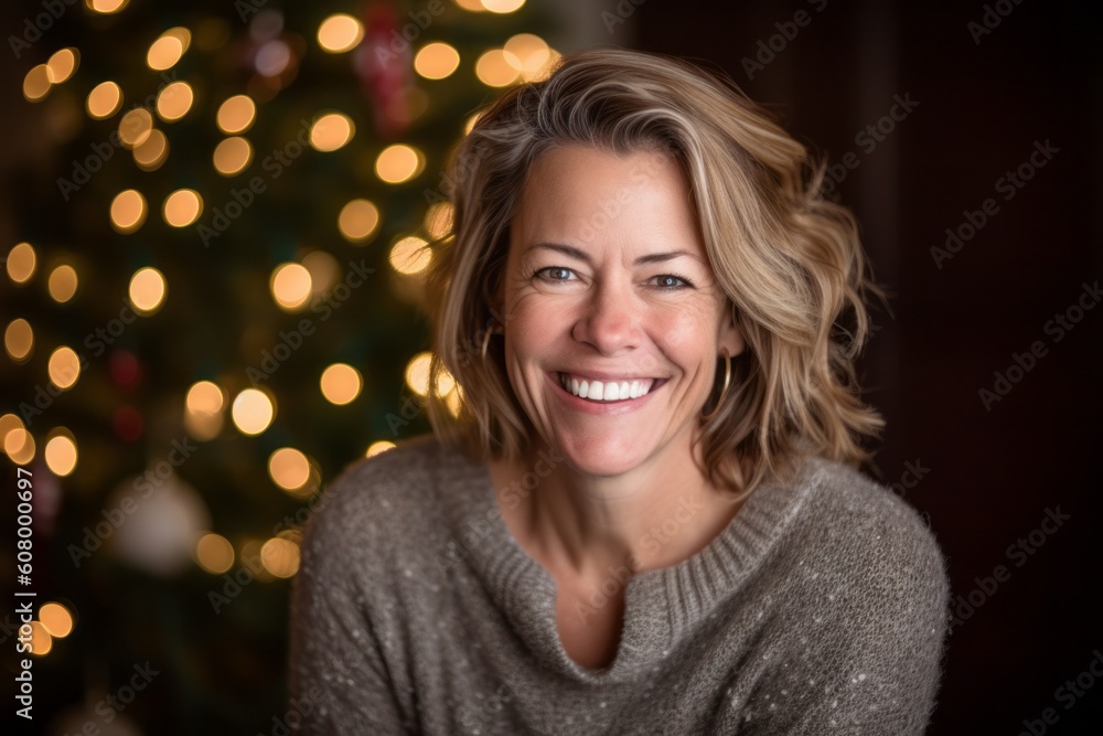 Portrait of a beautiful woman with christmas tree in the background Portrait of a beautiful woman with christmas tree in the background