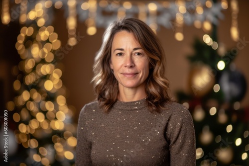 Portrait of a beautiful middle-aged woman in front of a Christmas tree