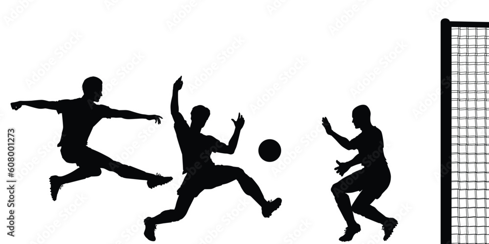 Editable vector silhouette of action in a football match