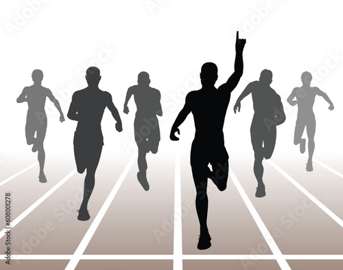 Editable vector illustration of men finishing a sprint race