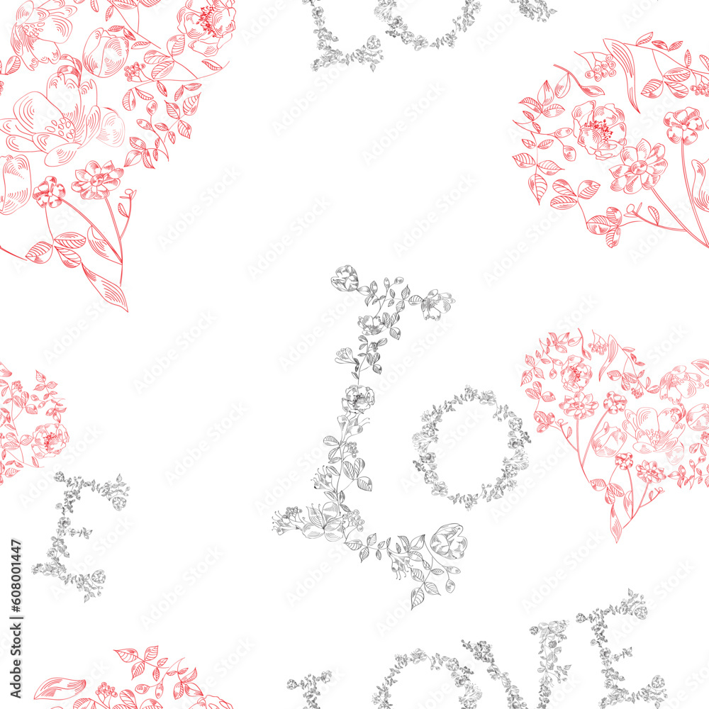 Seamless pattern with flowers and inscription